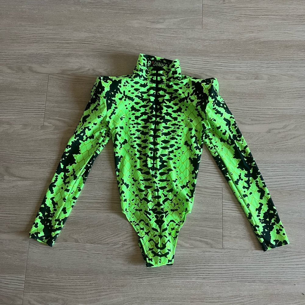 Badinka Neon Green Snakeskin Bodysuit